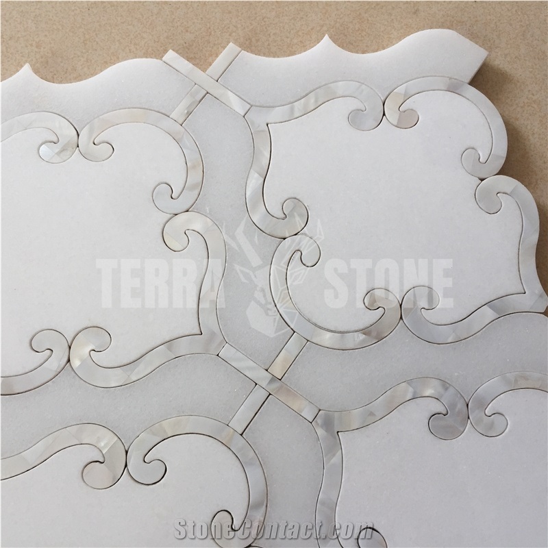 Lantern Mosaic Tile White Marble Mother Pearl Shell Waterjet