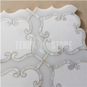 Lantern Mosaic Tile White Marble Mother Pearl Shell Waterjet