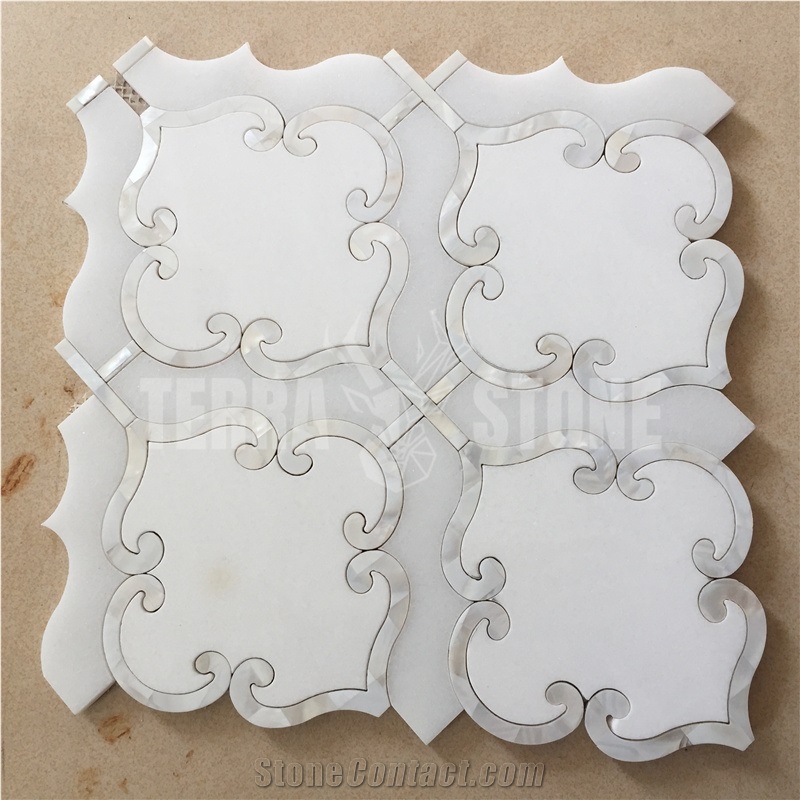 Lantern Mosaic Tile White Marble Mother Pearl Shell Waterjet
