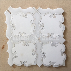 Lantern Mosaic Tile White Marble Mother Pearl Shell Waterjet