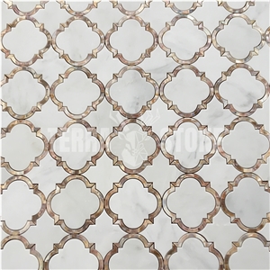 Lantern Mosaic Waterjet Oriental White Marble Pearl Shell