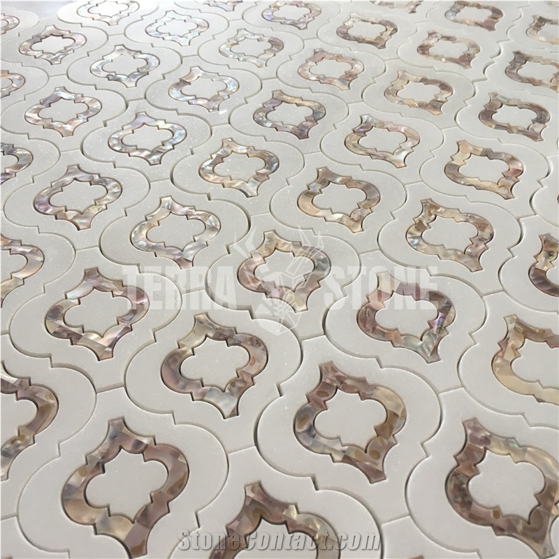 Lantern Waterjet Mosaic Marble With Mother Pearl Shell Tile