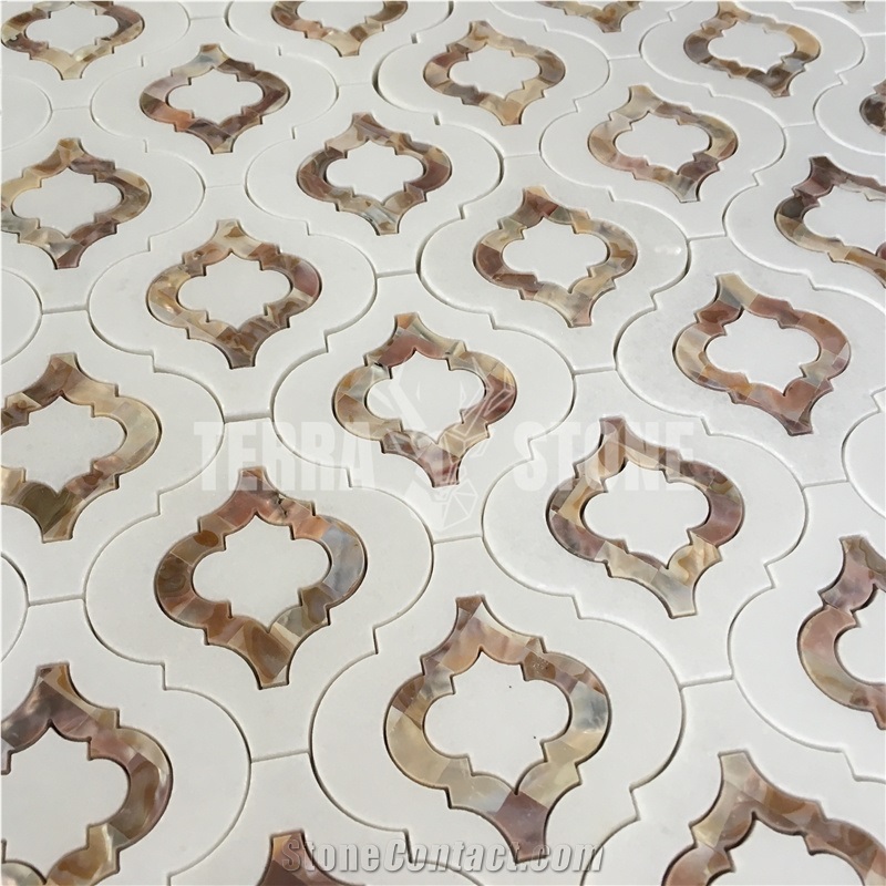 Lantern Waterjet Mosaic Marble With Mother Pearl Shell Tile