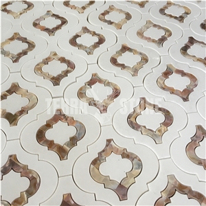 Lantern Waterjet Mosaic Marble With Mother Pearl Shell Tile