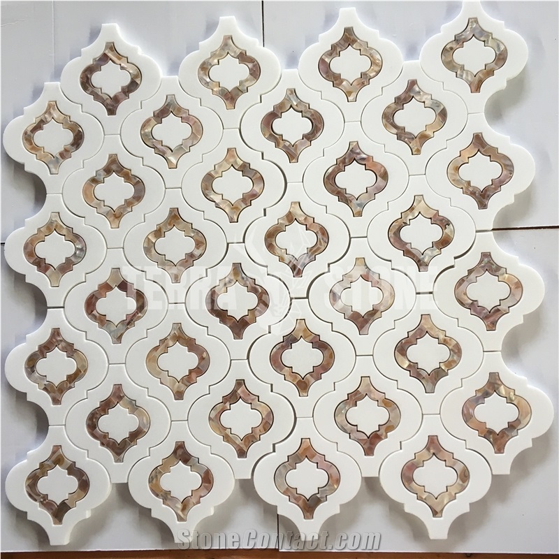 Lantern Waterjet Mosaic Marble With Mother Pearl Shell Tile