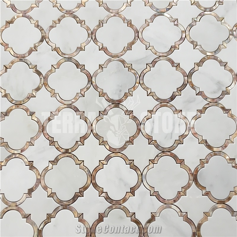 Lantern White Marble Mix Mother Of Pearl Waterjet Mosaic