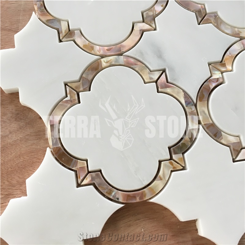 Lantern White Marble Mix Mother Of Pearl Waterjet Mosaic
