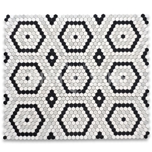 Marble Hexagon Riverside Drive Mosaic Tile White Black