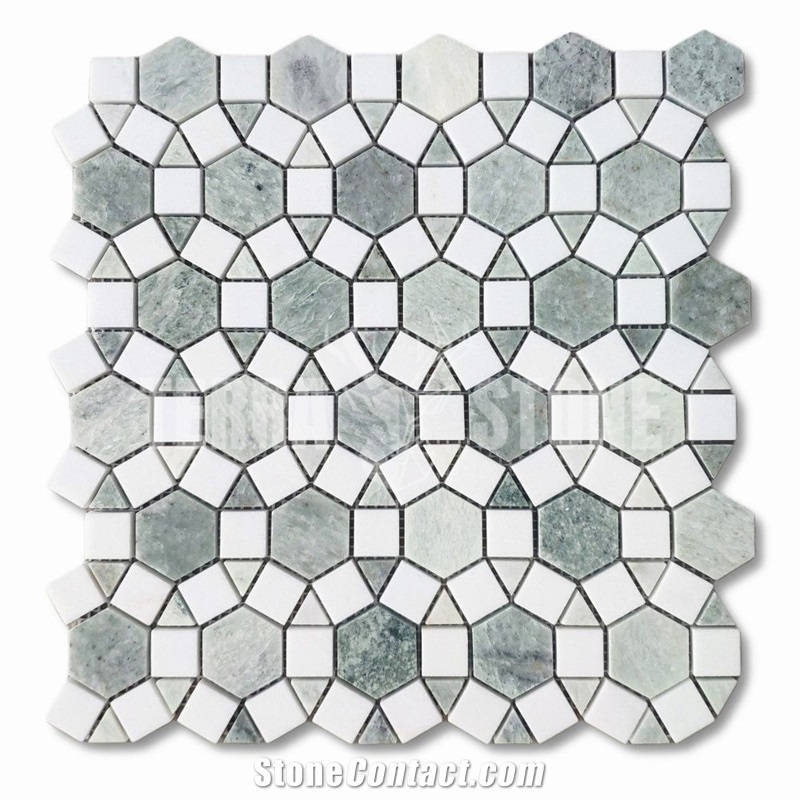 Marble Hexagon Sunflower Waterjet Mosaic Tile Ming Green