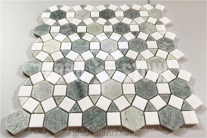Marble Hexagon Sunflower Waterjet Mosaic Tile Ming Green
