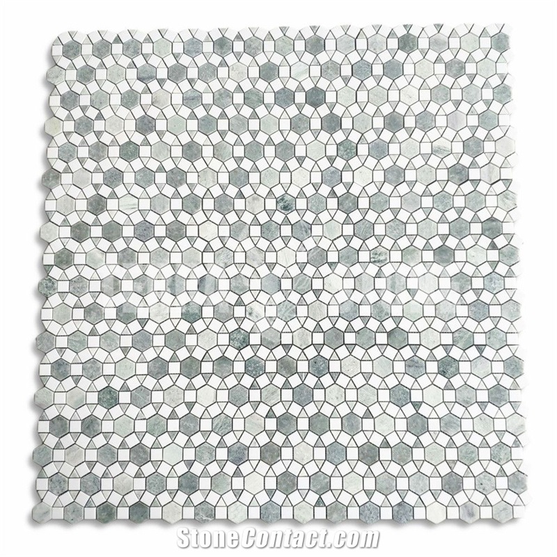 Marble Hexagon Sunflower Waterjet Mosaic Tile Ming Green