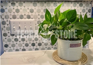 Marble Hexagon Sunflower Waterjet Mosaic Tile Ming Green