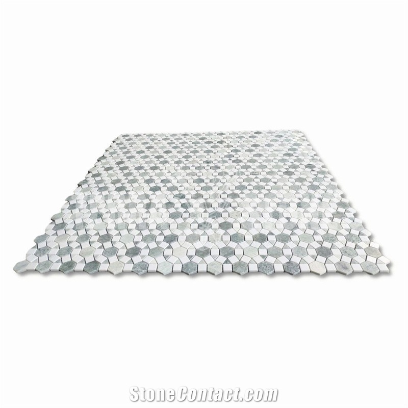 Marble Hexagon Sunflower Waterjet Mosaic Tile Ming Green
