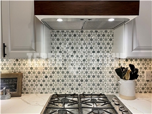 Marble Hexagon Sunflower Waterjet Mosaic Tile Ming Green