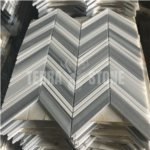 Marmara And Thassos White Marble Mosaic Chevron Tile
