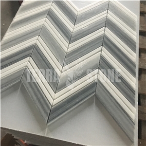 Marmara And Thassos White Marble Mosaic Chevron Tile