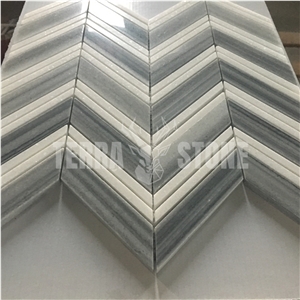 Marmara And Thassos White Marble Mosaic Chevron Tile