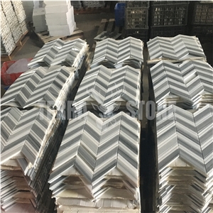 Marmara And Thassos White Marble Mosaic Chevron Tile