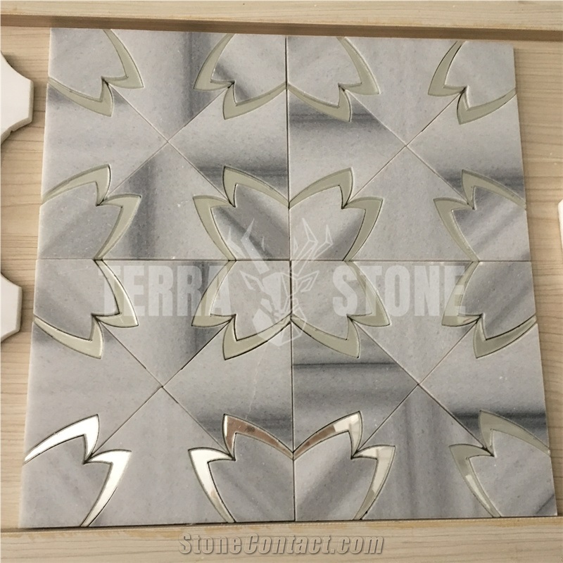 Marmara White Marble Mosaic Waterjet With Mirror Tile