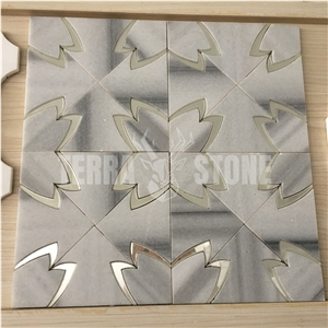 Marmara White Marble Mosaic Waterjet With Mirror Tile