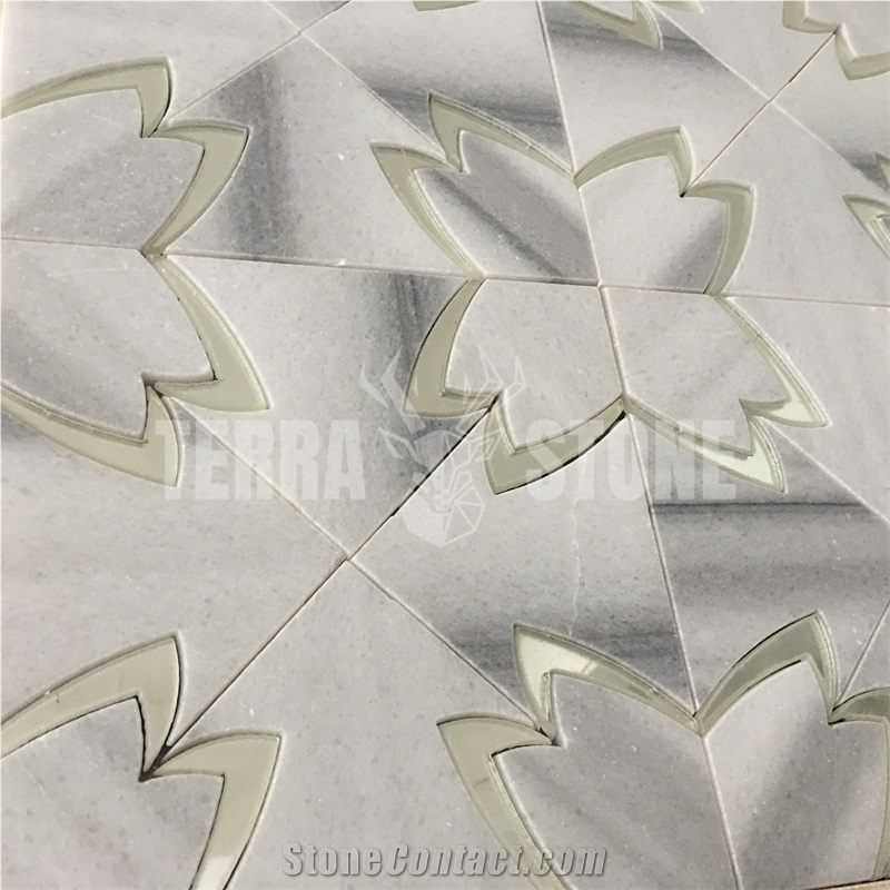 Marmara White Marble Mosaic Waterjet With Mirror Tile