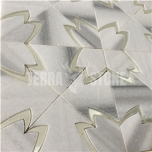 Marmara White Marble Mosaic Waterjet With Mirror Tile