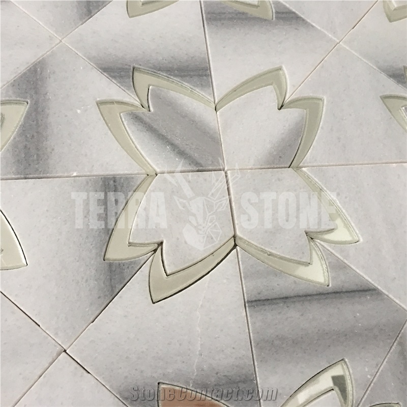 Marmara White Marble Mosaic Waterjet With Mirror Tile