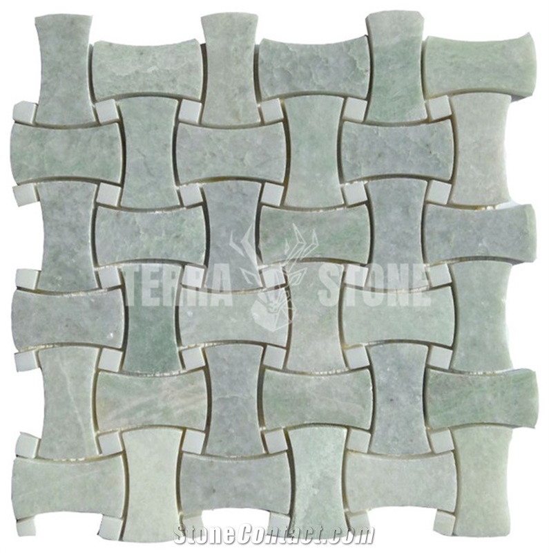 Ming Green Marble Mosaic Tile Chevron Basketweave