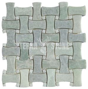 Ming Green Marble Mosaic Tile Chevron Basketweave