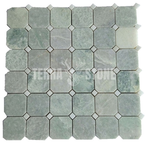 Ming Green Marble Mosaic Tile Chevron Basketweave