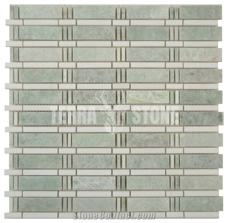 Ming Green Marble Mosaic Tile Chevron Basketweave