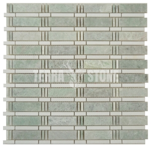 Ming Green Marble Mosaic Tile Chevron Basketweave