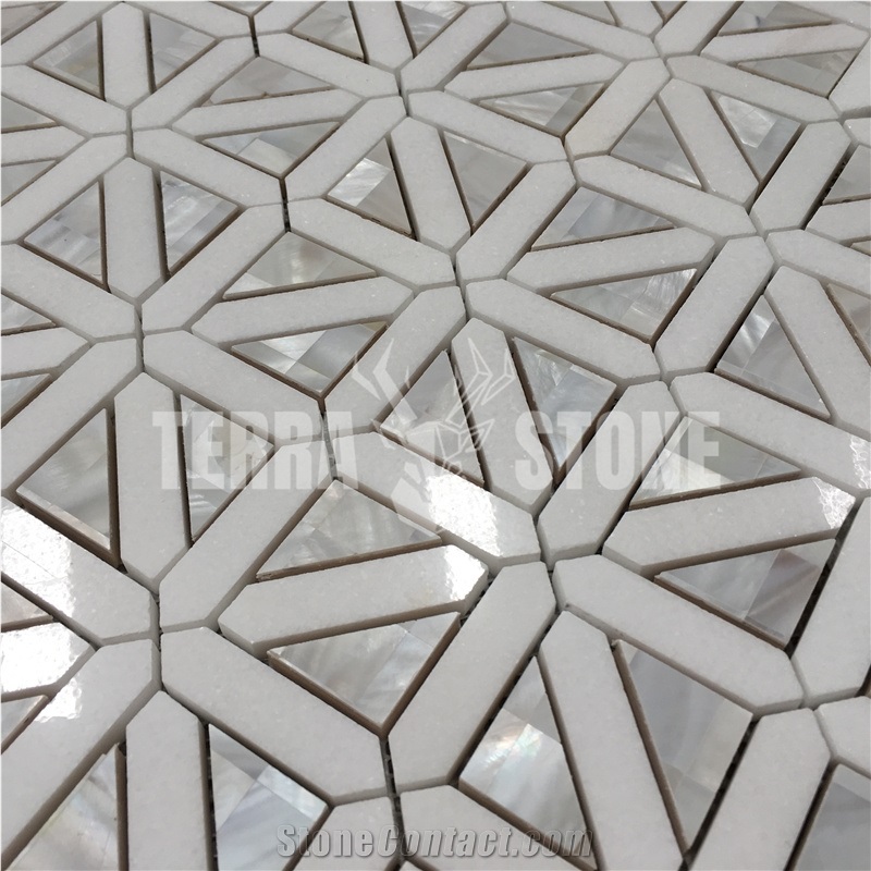 Mother Of Pearl Mix Marble Triangle Waterjet Mosaic Tile