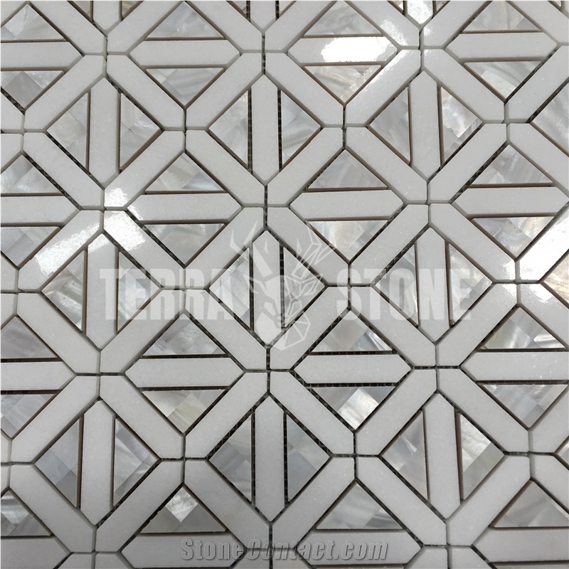 Mother Of Pearl Mix Marble Triangle Waterjet Mosaic Tile