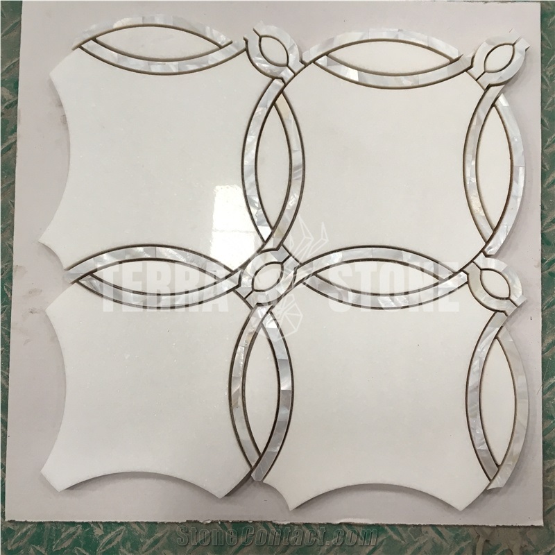Mother Of Pearl Shell Floral Tile Waterjet Mosaic Marble