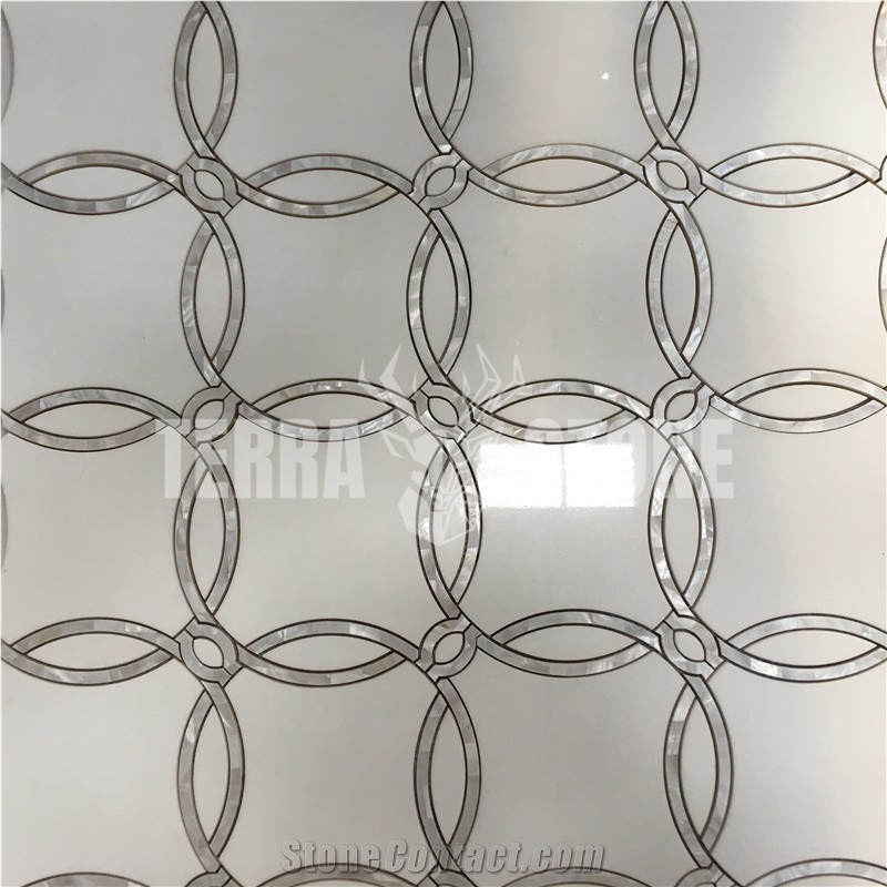 Mother Of Pearl Shell Floral Tile Waterjet Mosaic Marble