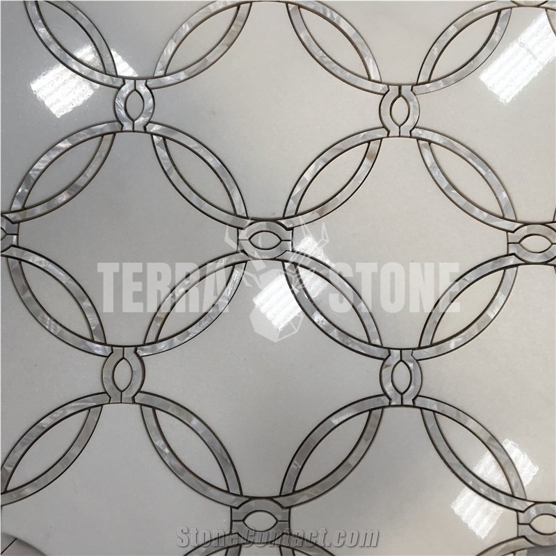 Mother Of Pearl Shell Floral Tile Waterjet Mosaic Marble