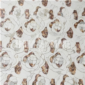 Mother Of Pearl Shell Marble Mosaic Waterjet Floral Tile
