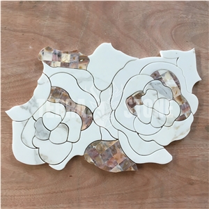 Mother Of Pearl Shell Marble Mosaic Waterjet Floral Tile