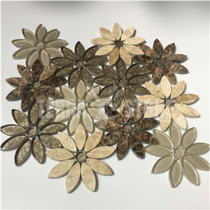 Multi Colors Daisy Waterjet Flower Marble Glass Mosaic Tile Multi Colors Daisy Waterjet Flower Marble Glass Mosaic Tile