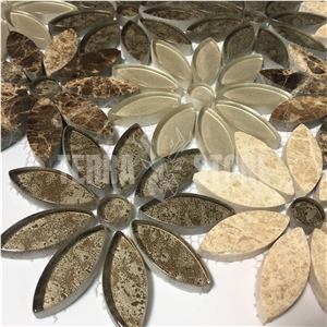 Multi Colors Daisy Waterjet Flower Marble Glass Mosaic Tile