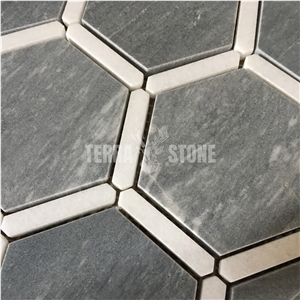 Natual Marble Mosaic Hexagonal Grey Stone Tile For Bathroom