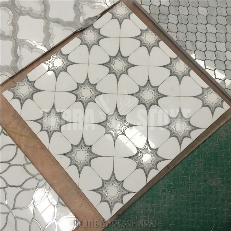 Natural White Marble Mosaic Mother Pearl Shell Waterjet Tile