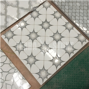 Natural White Marble Mosaic Mother Pearl Shell Waterjet Tile