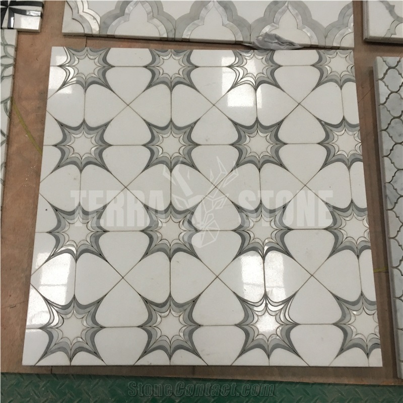 Natural White Marble Mosaic Mother Pearl Shell Waterjet Tile