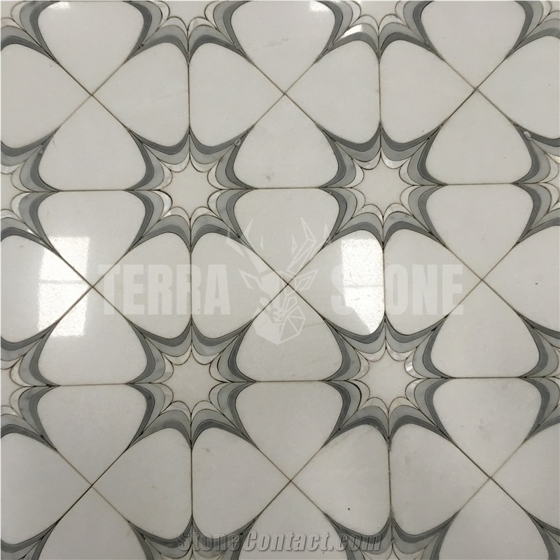 Natural White Marble Mosaic Mother Pearl Shell Waterjet Tile