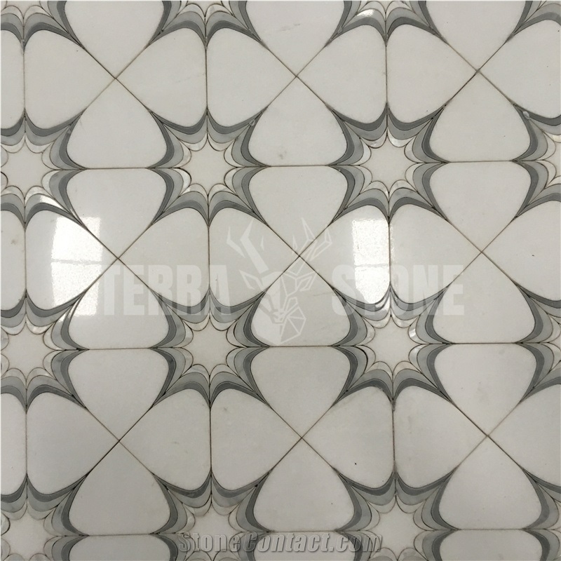 Natural White Marble Mosaic Mother Pearl Shell Waterjet Tile
