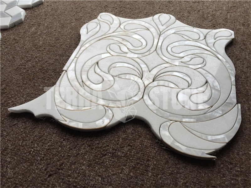 Natural White Marble With Mother Pearl Shell Waterjet Mosaic