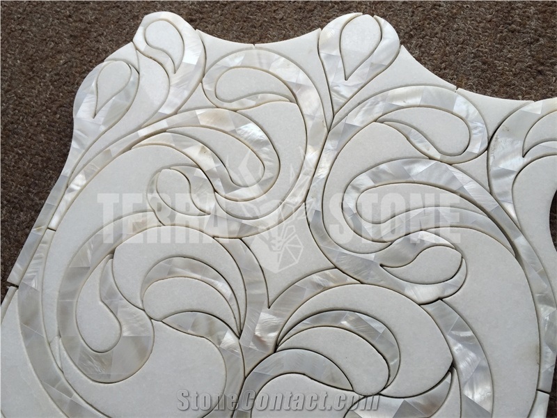 Natural White Marble With Mother Pearl Shell Waterjet Mosaic