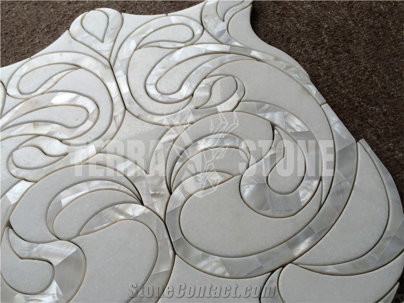 Natural White Marble With Mother Pearl Shell Waterjet Mosaic